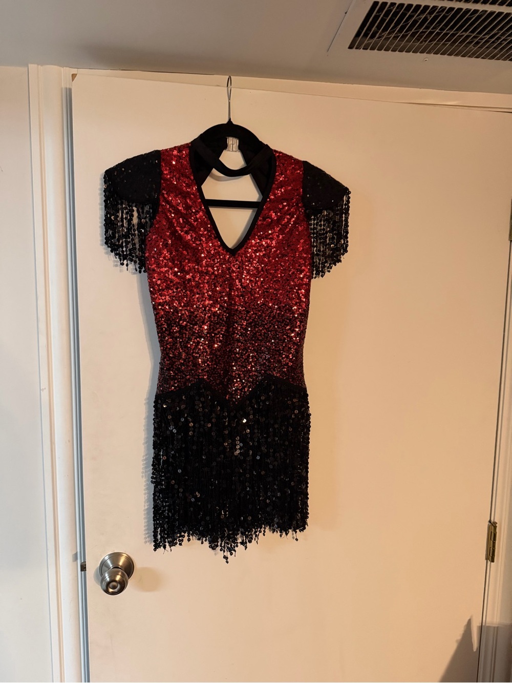 Glamour Red and Black Sequin Fringe Dance Costume